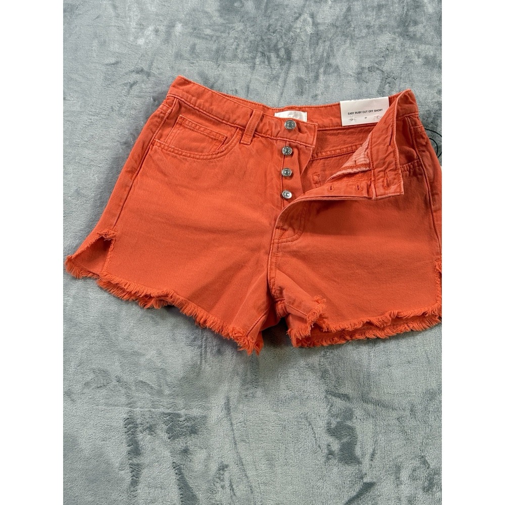 7 For All Mankind Womens Cut Off Denim Shorts 27 Button Fly Distressed 5 Pocket